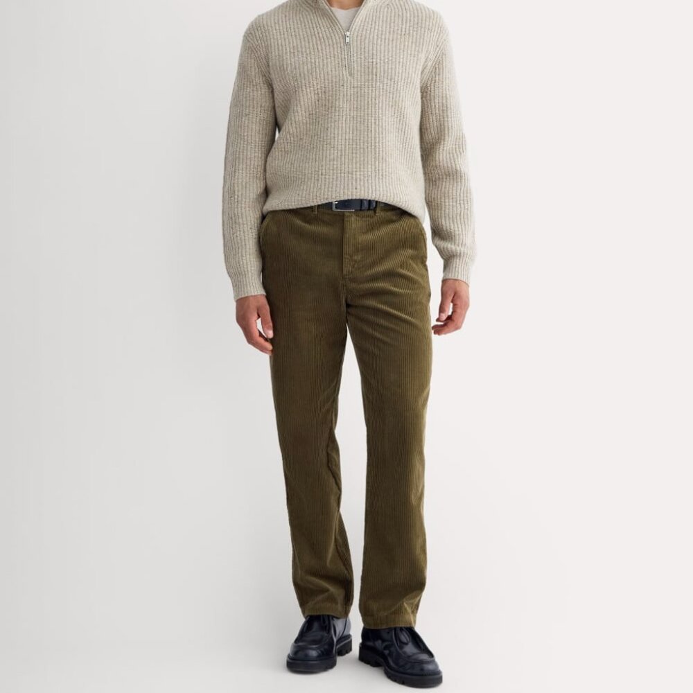 Everlane Men's Wide Wale Corduroy Trouser Sweater in Olive, Size 32x32, Cotton